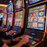 Pemain menikmati mesin slot PG Soft di lingkungan kasino yang meriah, merayakan kemenangan dan permainan yang mendebarkan