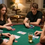 Engaged players at home poker game strategizing their bets with the best nhà cái options