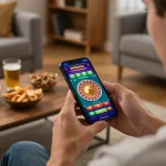 Player using the lc88 mobile app for an exciting online roulette game in a cozy living room