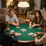 Bongdalu engages users with an exciting home poker game night, featuring friends and vibrant gameplay.