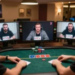 Pemain terlibat dalam permainan poker online yang mendebarkan melalui platform foya888, menunjukkan kegembiraan dan strategi.