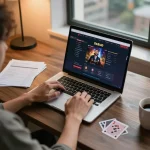 Pengaturan link alternatif DASI4D dengan pengguna bermain di laptop, menunjukkan pengalaman perjudian online yang imersif.