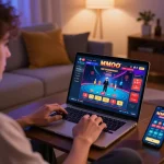 Experience the thrill of MMOO online gaming from home with engaging action on the laptop.
