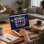 Berkelok dengan permainan kasino online king777 di laptop dengan catatan strategi dan pencahayaan hangat