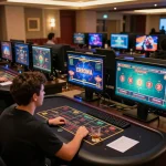 TT88 online casino setup with a focused player engaged in live dealer games, showcasing strategic betting.