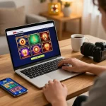 Engaging scene showcasing online gaming at 888newcasino with player using a laptop.