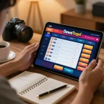 Dewatogel Link Alternatif Login Terbaru highlights a player analyzing the betting interface on a tablet.