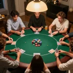 Engaging poker night with TT88 chips in play, showing lively players and strategic action.
