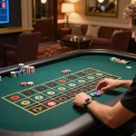 rikvip players engaging with live dealer roulette amidst warm ambient lighting in a stylish home setting