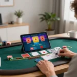 Engaging in live blackjack gameplay on 388bet with a tablet at home.