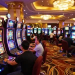 Players enjoying slot gacor games amidst vibrant casino lights and excitement.