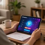 Player enjoying a MetaMask crypto casino experience on a tablet with cozy home setup.