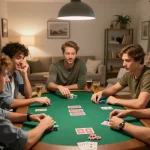 Playing poker with friends at home, a lively scene showcasing the excitement of win678 com gaming.