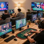 Nohu90 players enjoying online casino games on multiple devices, showcasing an engaging live dealer gaming environment.