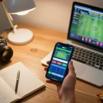 8xbet user engaging with sports betting app on smartphone, showcasing dynamic betting strategies.