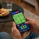 Engaging betting moment on 8xbet mobile app, user placing football bets with live odds displayed.