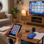 Engaging in link slot gameplay on a mobile app in a cozy home setting