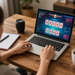 Engaged player using HM88 for an exciting baccarat game on a laptop at home.