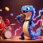 Spark excitement with slotbet in this 3D cartoon casino scene featuring an electric eel DJ and vibrant slot game elements.