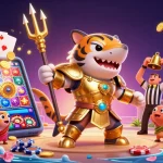Experience thrilling gameplay at NEW88 with a vibrant underwater scene of a gladiator tiger shark and exciting casino elements.