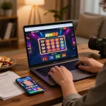 Engaging in thrilling gameplay on mm88 casino platform with strategic notes and snacks.