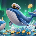 Experience thrilling LUCKYWIN SLOT adventures with a cartoon whale and playful characters in a dynamic casino scene.