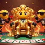 Engage in high-stakes gambling with dovbenmeir's vibrant poker scene featuring a bumblebee mob boss and colorful chips.