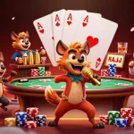 Experience kèo nhà cái with hyena characters at a lively casino scene featuring comedy, drinks, and poker action.