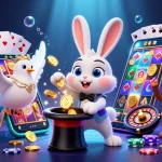 Experience winning with SHBET as a magician bunny pulls golden coins amid casino excitement!