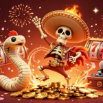Experience the thrill at credit card deposit casinos with vibrant characters celebrating amidst slot reels and golden coins.