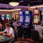 Vibrant casino scene at https://jumpspace.org.uk showcasing players enjoying credit card gaming, colorful slots, and engaging atmosphere.