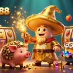 Win with free credit mega888 in an enchanting casino scene with golden characters and dynamic game elements.