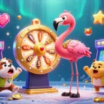 Engage with TA88 by spinning the giant prize wheel in a vibrant casino scene packed with excitement.