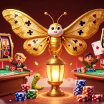 Experience the excitement of situs slot as golden moths weave casino tales in a vibrant, dynamic scene.