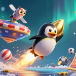Experience the thrilling universe of tot88 as a golden penguin rockets towards a casino star base!
