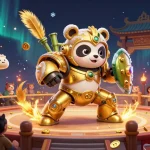 Experience the excitement of j88 with a thrilling mech-suit panda battle in a colorful gambling arena.