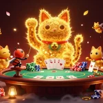 Experience sbobet betting excitement with a vibrant lucky cat and dynamic gaming elements.