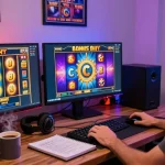 Player enjoying bonus buy slots at their gaming station with vibrant visuals.