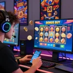 Player engaged in Bonus Buy Slots at an online casino, showcasing excitement and modern gaming atmosphere.