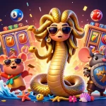 Spin slot games with a friendly Medusa and warrior mouse amidst colorful elements.