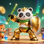 Engage with the vibrant jepangbet slot experience featuring a golden panda in a dynamic gaming arena.